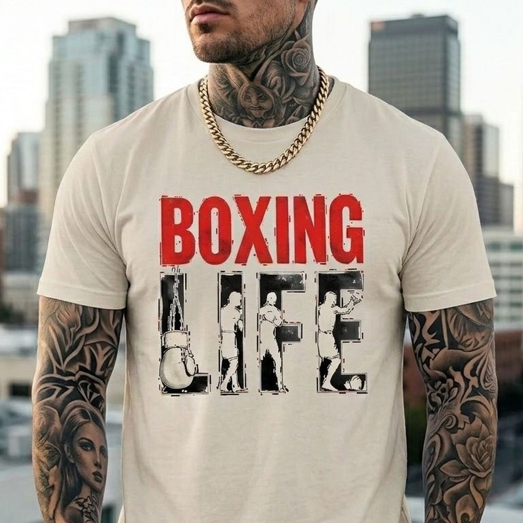 Camiseta Básica Casual Masculina Estampada Boxing Life Estiloso Premium Academia Treino Presente