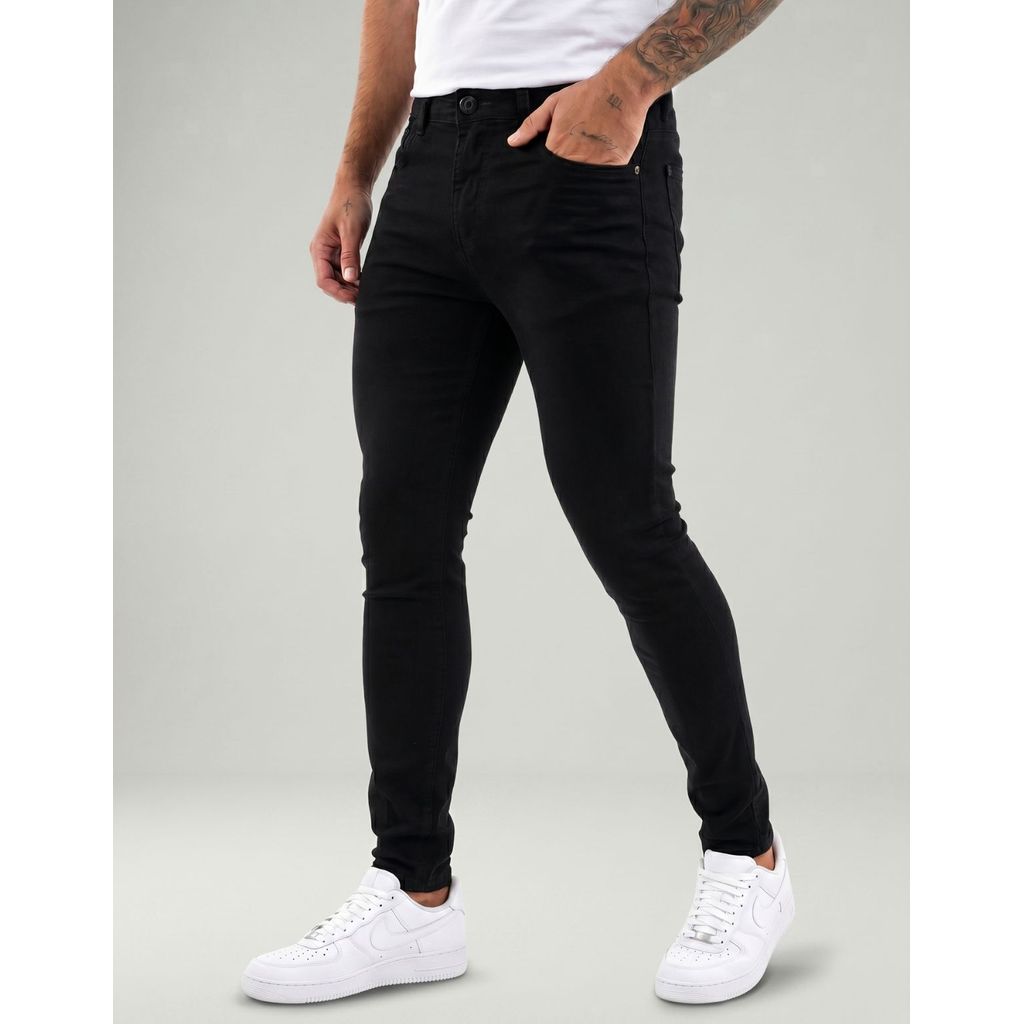 Calça Jeans Skinny Masculina Preta Lycra Elastano Premium Casual Básica