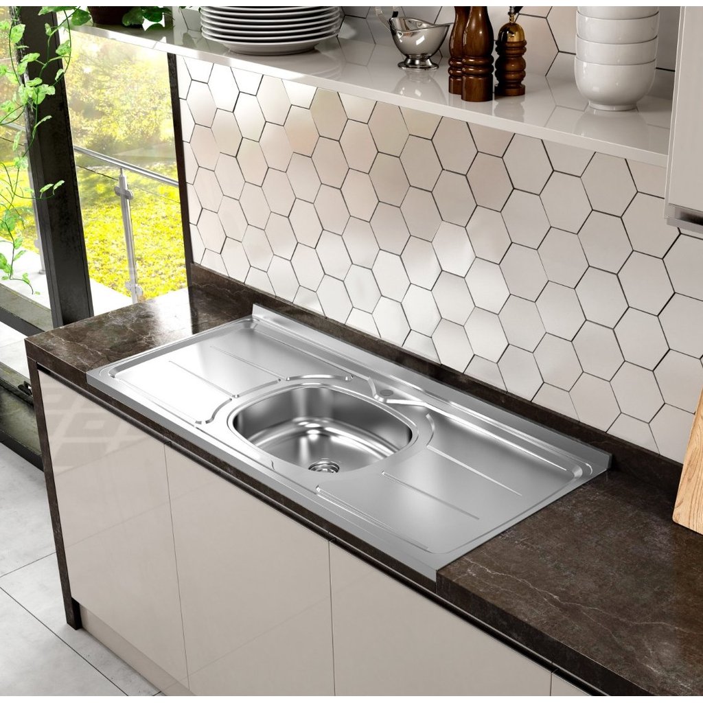 Pia de Cozinha em Aço Inox de 150CMX53CM Concretada com Válvula Inox 3.1/2 Pino Plus 30 Cinza Ghelplus 150cm x 53cm