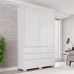 Guarda Roupa com Pés 2 Portas 6 Gavetas Luana Branco