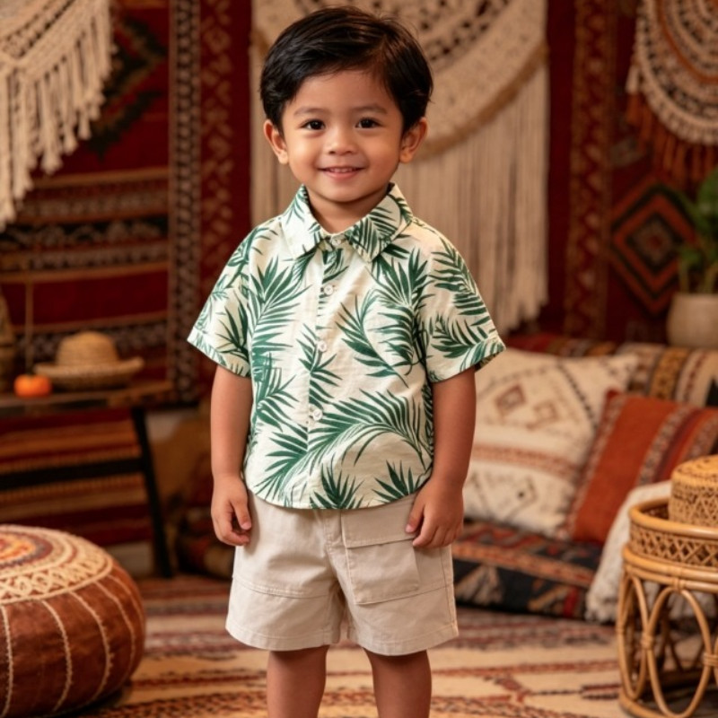 2 Pçs Conjunto Roupa De Verão Para Crianças Menino Flores Camisa Shorts Manga Curta Terno Bebê Praia Desempenho