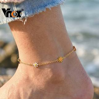 Vnox Aço Inoxidável Colorido Gotejamento Óleo Margarida Pé Corrente Ouro Bonito Verão Praia Boho Tornozeleiras Jóias Pre