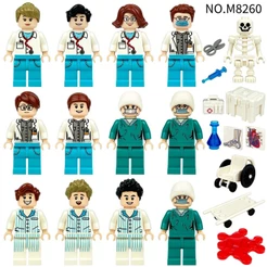 Estatueta De Médico E Enfermeira , Montagem Infantil , Bloco De Construção De Partículas Pequenas , Brinquedos , Maca ,