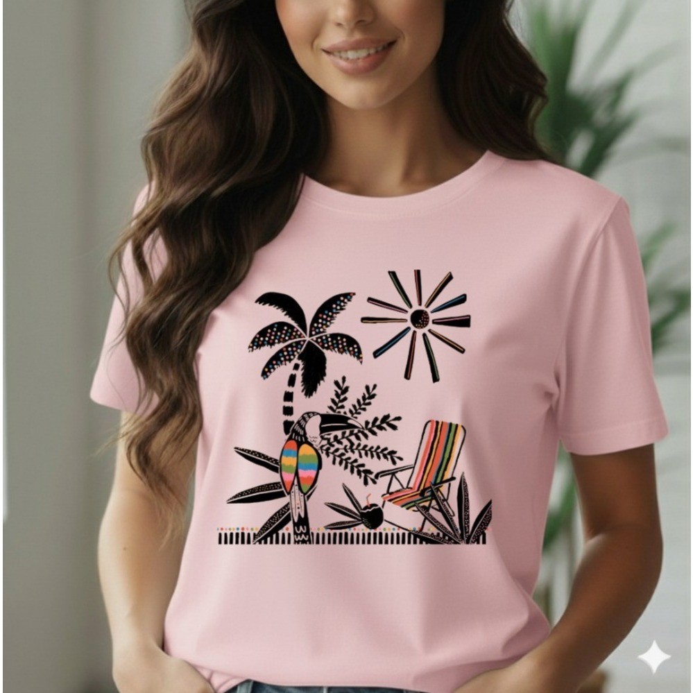 Camiseta Feminina Estampada Tendência T-shirt Feminina Inspiração Rio Blusa Feminina 100% Algodão