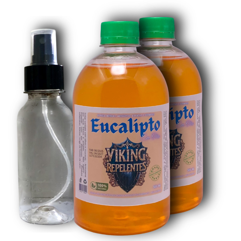 Óleo de Eucalipto Natural 2x500ml + Spray 120ml - Repelente Aromático para Casa