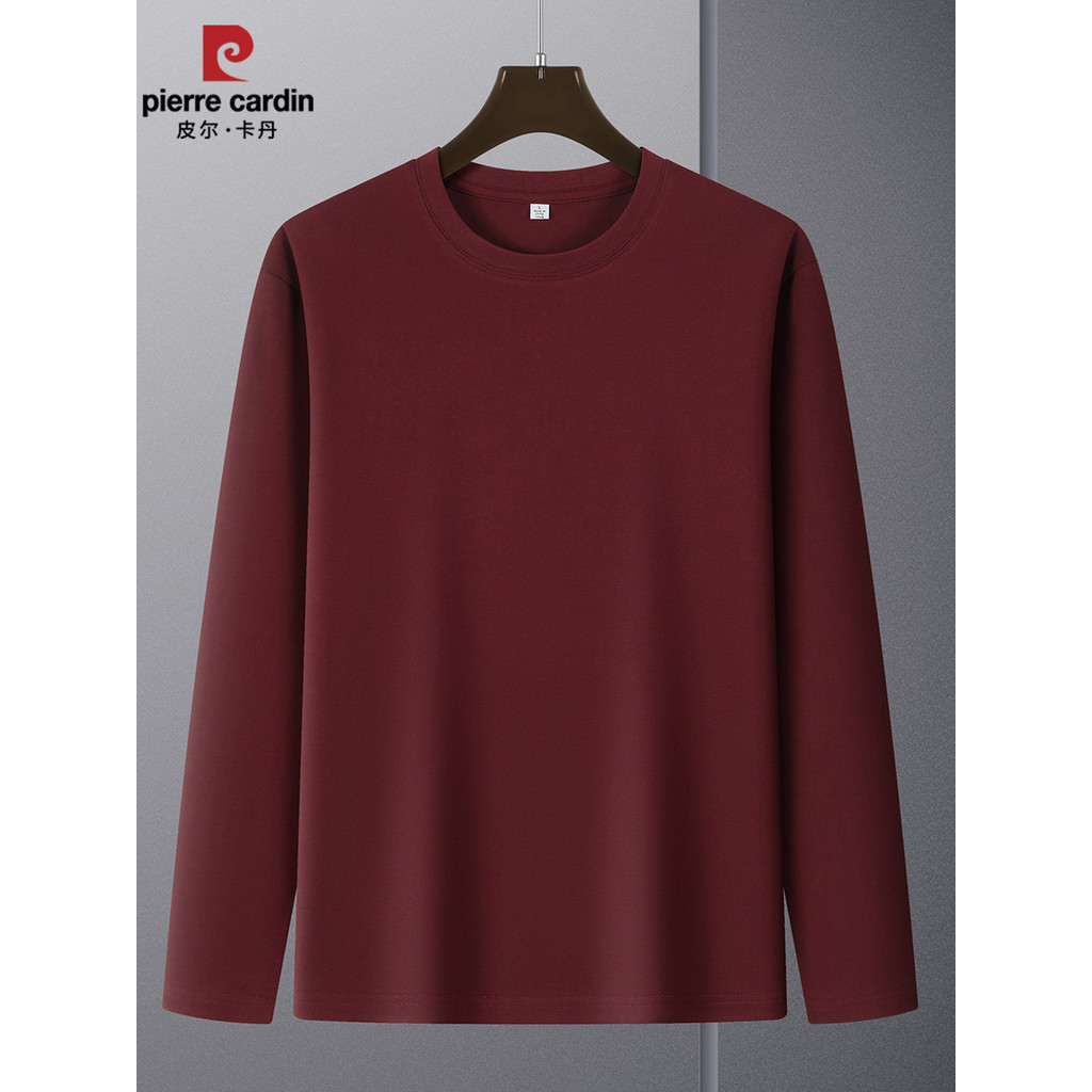 Pierre Cardan 2025 outono novo estilo 100% algodão manga comprida camiseta masculina em torno do pescoço cor sólida cami