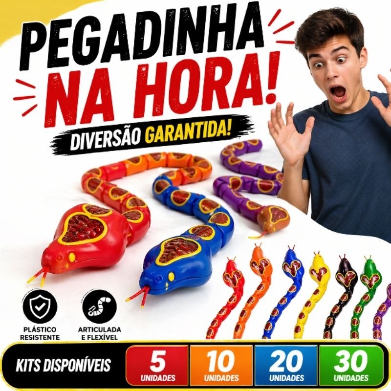 Cobra Maluca de Brinquedo Colorida Articulada | Pegadinha Divertida para Festa e Crianças | Kit 5 10 20 30 Unidades