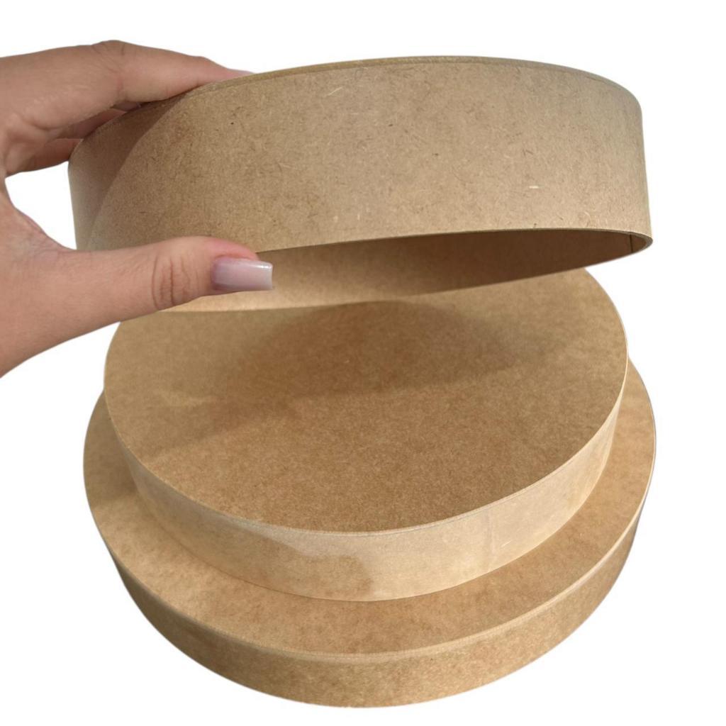 Kit 20un Bandeja 25X5 MDF Cru Cesta Decorativa Presenteável Caixa Redonda Artesanato