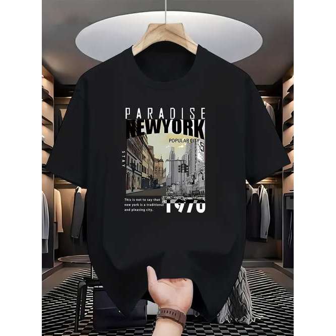 Camiseta Masculina Moda Casual Nova Iorque Paraíso Estampada Confortável Estilosa Versátil Urbana