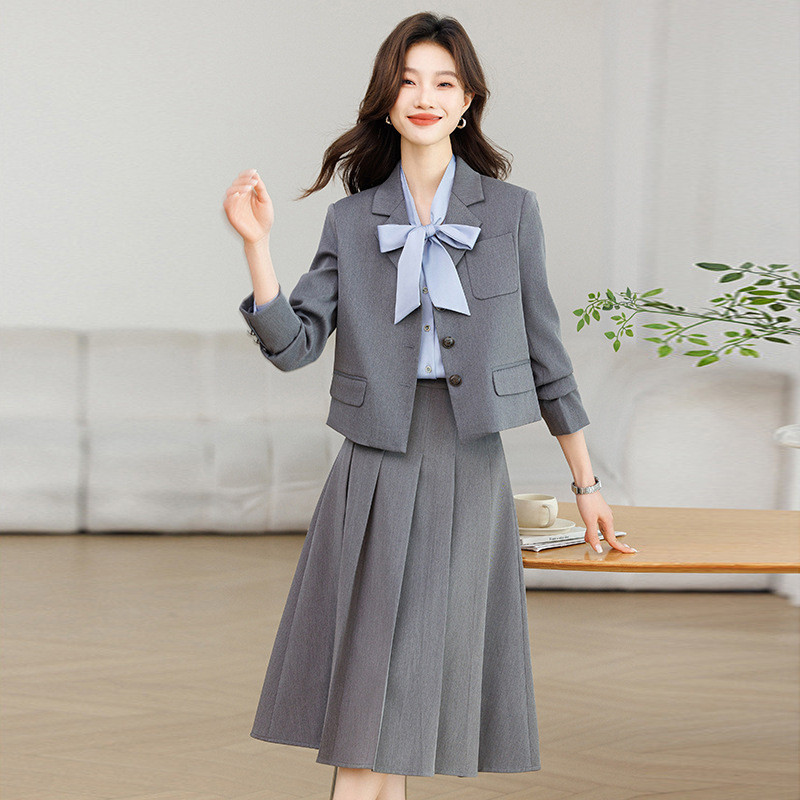 Blazer cinza 2025 novo estilo primavera roupa profissional estudante Commuter entrevista usar terno saia terno