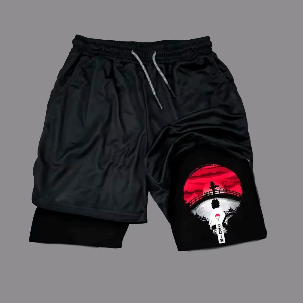 Short Bermuda 2 em 1 Compressão Academia Fitness Dry-fit Proteção Térmica UV+ Uchiha Anime Naruto
