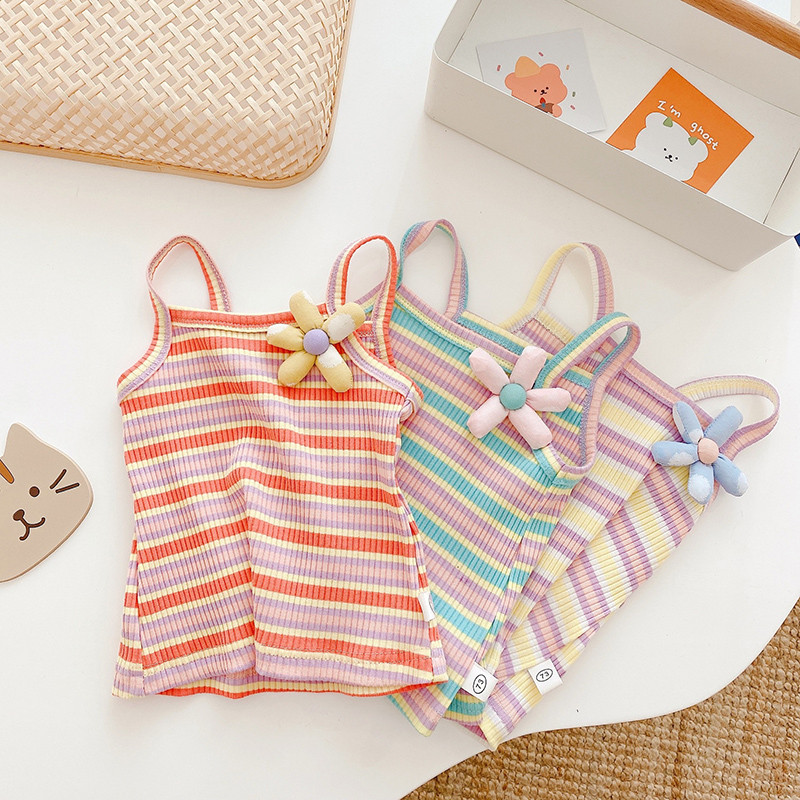 Feminino bebê colete verão estilo fino bebê sem mangas topo camiseta coreano menina listrado camisola vestido de verão 0