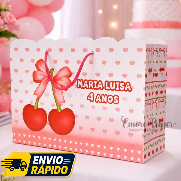 Cerejinha - cereja Sacolinha Personalizada com Nome | Lembrancinha Festa Infantil 20x15x7cm