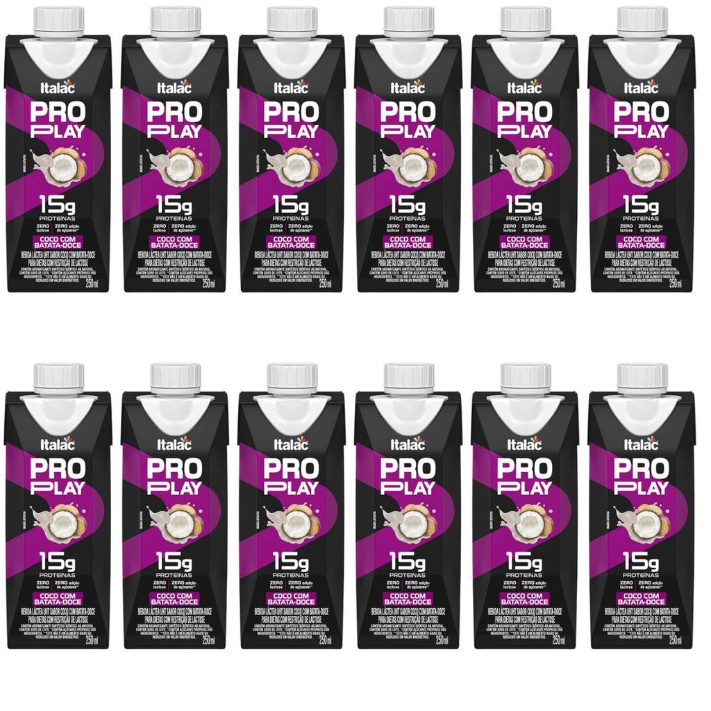 Kit 12x Bebida Lactea Zero Lactose Pro Play Caixa De 250ml Italac