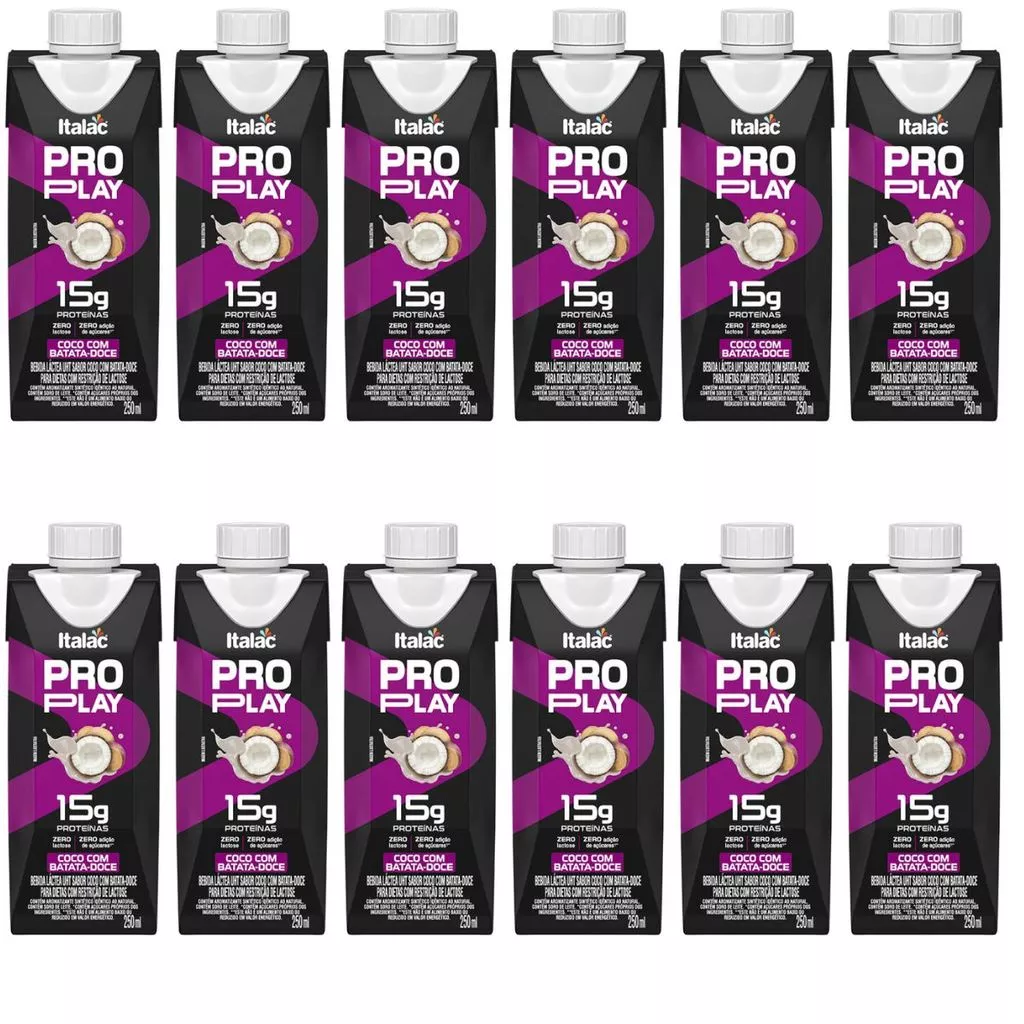 Kit 12x Bebida Lactea Zero Lactose Pro Play Caixa De 250ml Italac