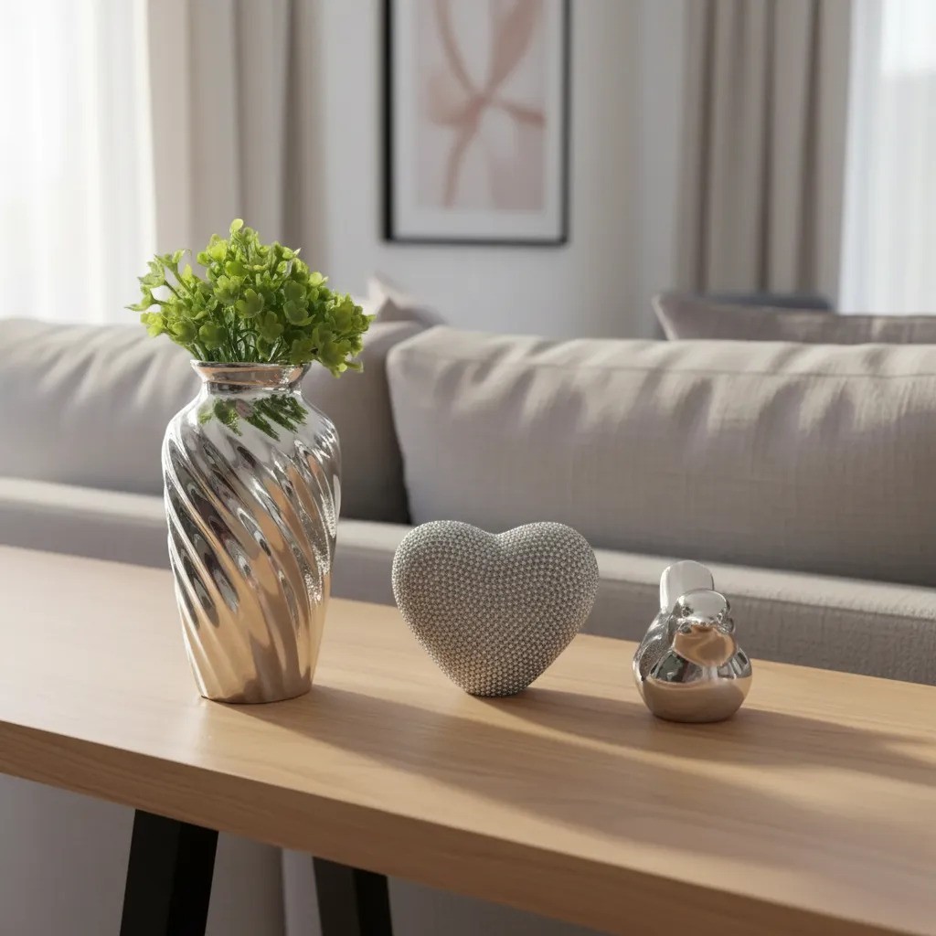 Conjunto de decoração luxo Com Vaso enfeite Coração e Passarinho Decorativo Rose Dourado Prata