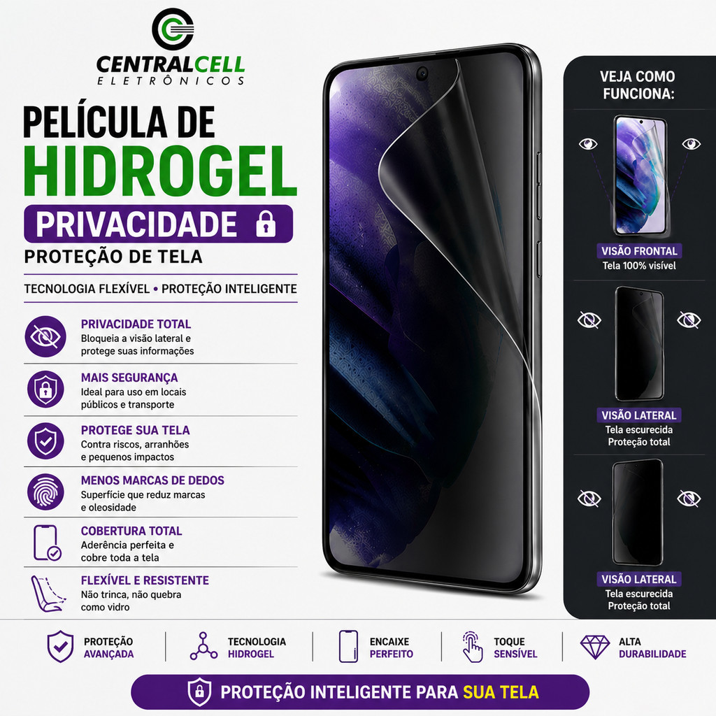 Detalhes do Película Hidrogel Moto G86 HD Fosca Privacidade Proteção Tela Anti Risco