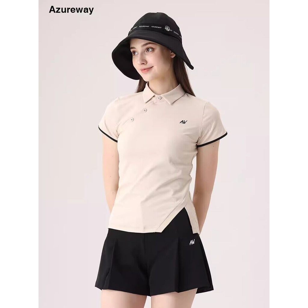 Feliz roupas de golfe femininas verão manga curta lapela camisa POLO saia plissada terno feminino de golfe versão corean