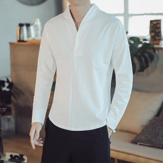 Estilo chinês de manga comprida camiseta masculina Retro Hanfu elemento camisa de fundo roupas étnicas Tang terno topo Z
