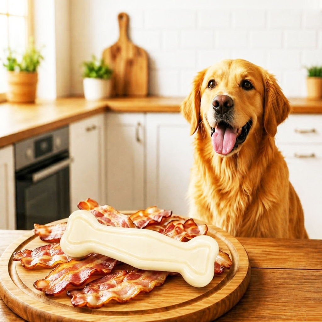 Osso Caes Mordedor Bambu Sabor Bacon Brinquedo Formato I