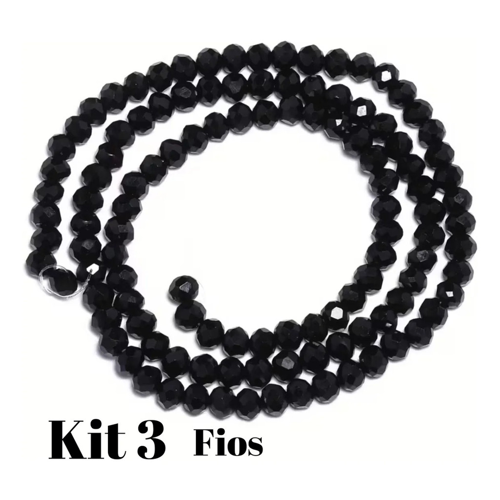 Kit 3 Fios De Miçanga Cristal Guia Vidro Preto 8mm Preto 40 Cm 8 Mm