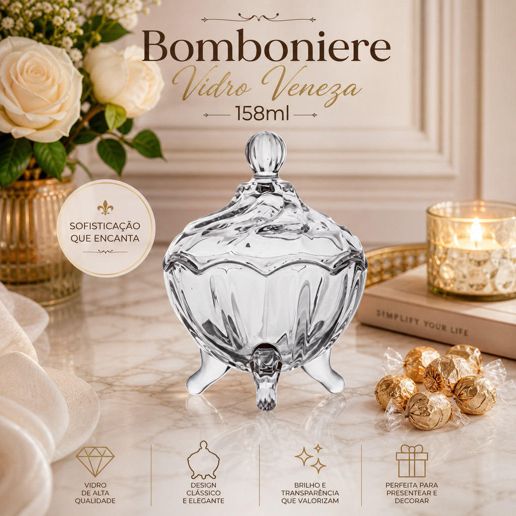 Bomboniere Vidro Veneza 158ml Festa Bijuterias Doce Dia a Dia Mesa Posta Decoração Utilidades