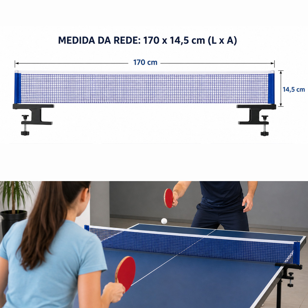 Rede Ping Pong Com Suporte Ajustável Tenis de mesa Brasport
