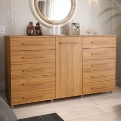 Cômoda 1 Porta 10 Gavetas com Rodízio Imperial Marrom/Freijó Freijó