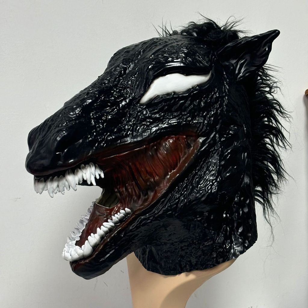 Engraçado vilão herói cabeça de cavalo veneno chapelaria cosplay Halloween veneno 3 personagem ajuste máscara de látex a
