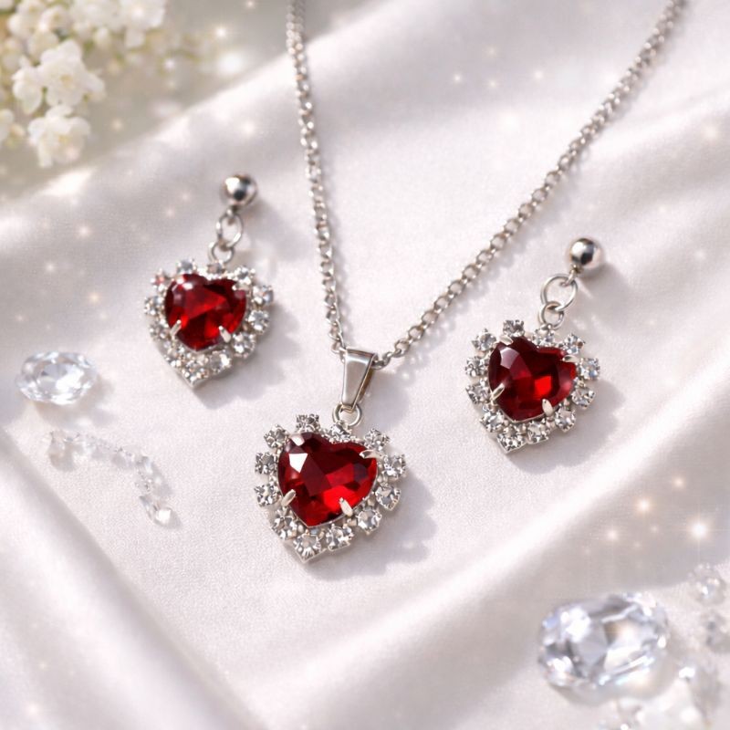 Conjunto Colar e Brincos Coração Aço Inox Feminino Hipoalergênico Luxo