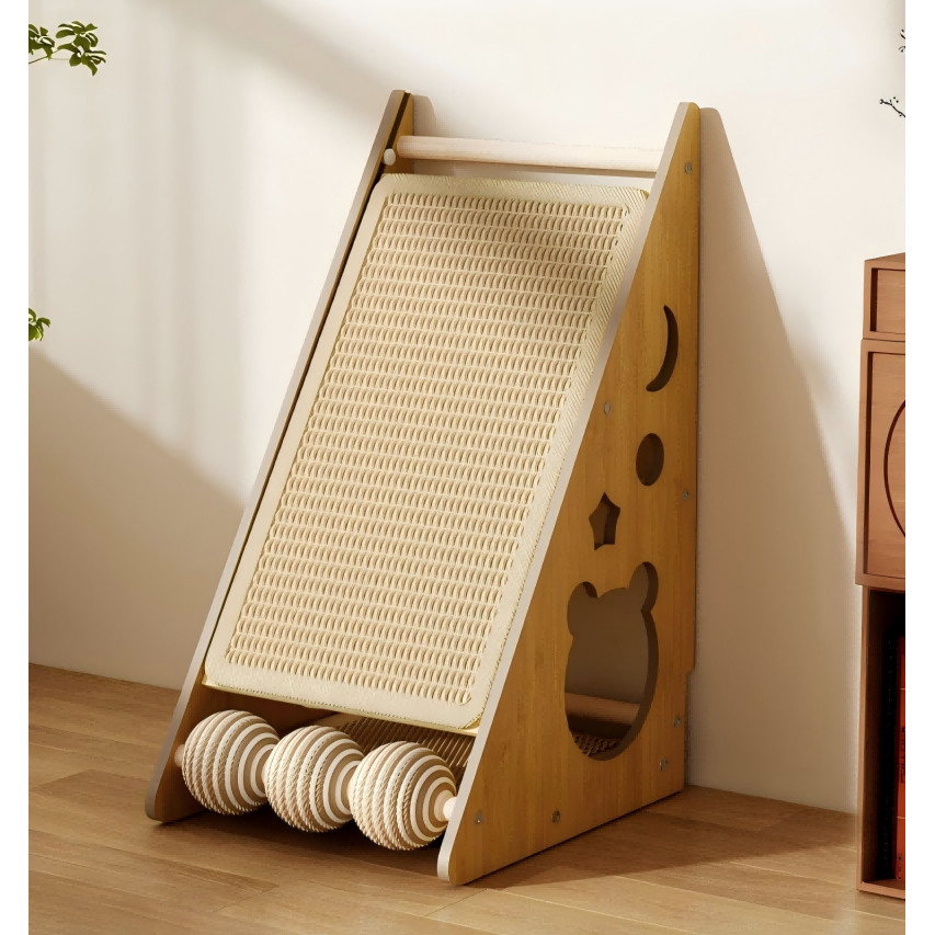Arranhador de gatos multifuncional de sisal triangular com dua faces