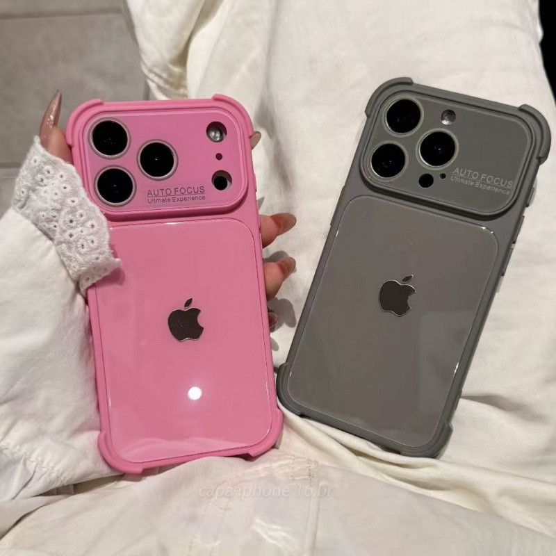 Capa Luxuosa Cor Sólida para iPhone 11 a 17 Pro Max