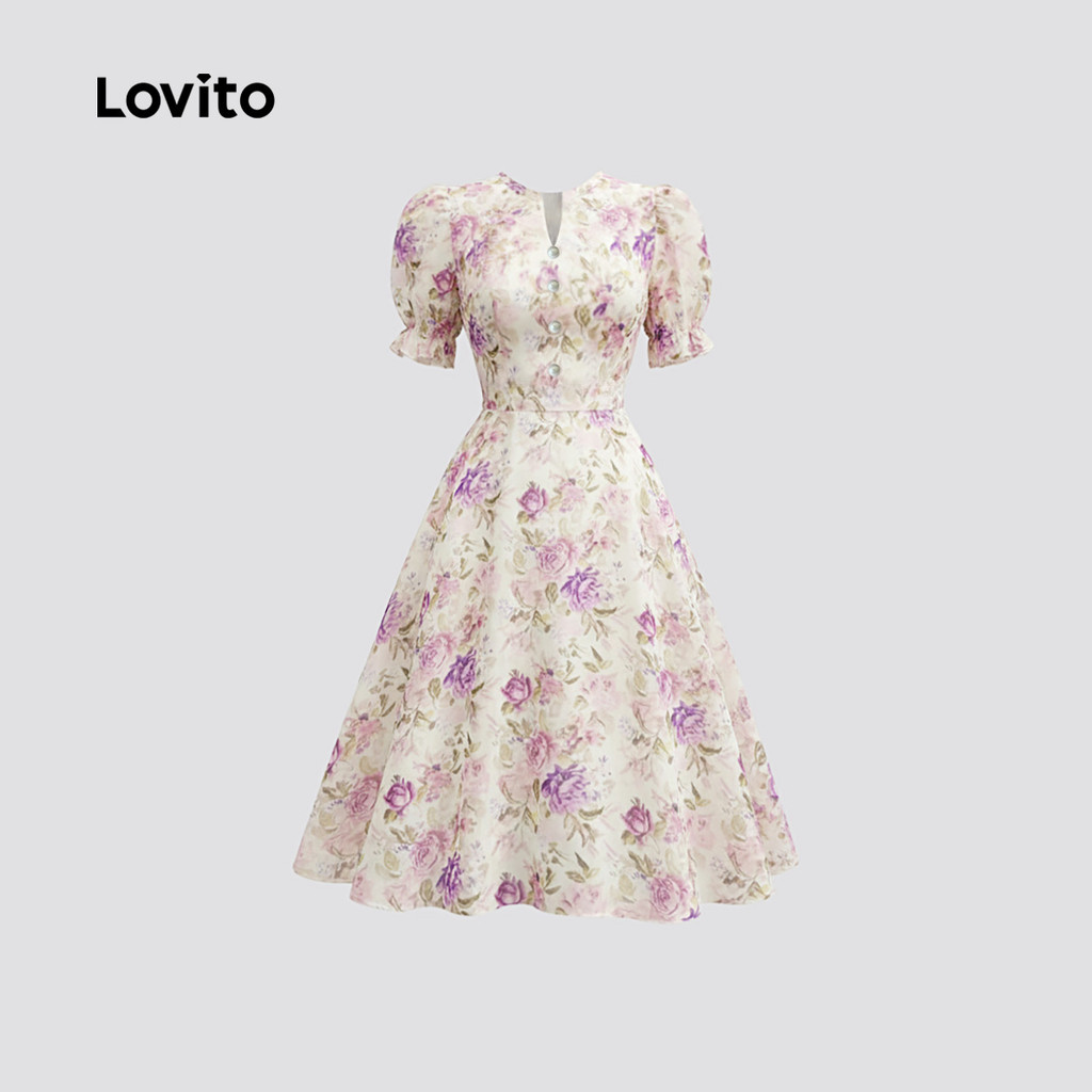 Detalhes do Lovito Elegante Vestido com Zíper e Botões Frente Primavera/verão Rosa para Mulheres LK5ED509