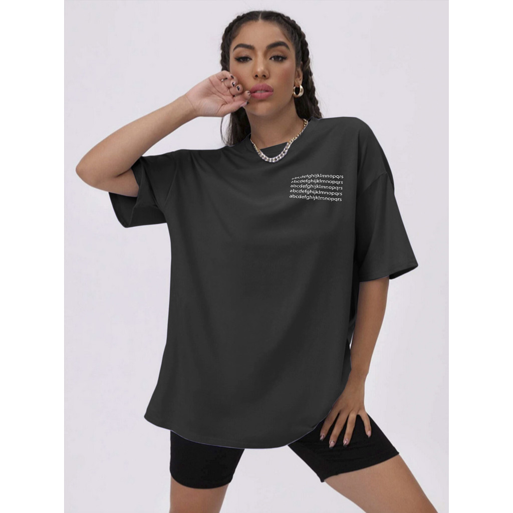 Camiseta Minimalista Estampa Alfabeto ABCDE Blusa Estilosa Moderna Camisa Life Style Simples Swag