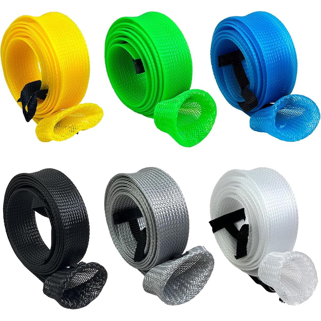 6 Capas para Varas de Pesca – Capas de Malha Trançada para Varas de Pesca de Spinning, Casting e Fly, Cordão Elástico, D