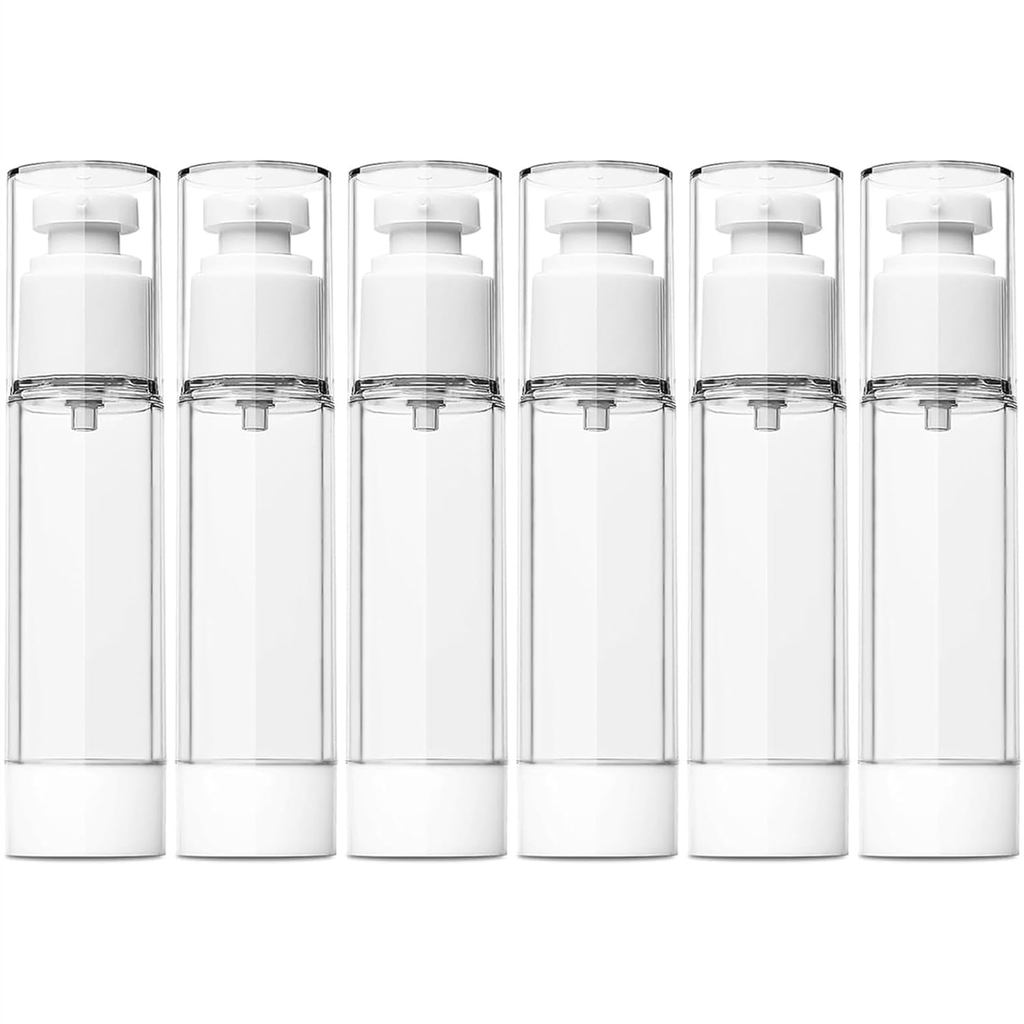 TUZAZO 6 Pack 1.7 OZ/50 ML Airless Pump Bottles, Clear Plastic Travel Size Pump Bottles, Refillable Vacuum Cosmetic Cont