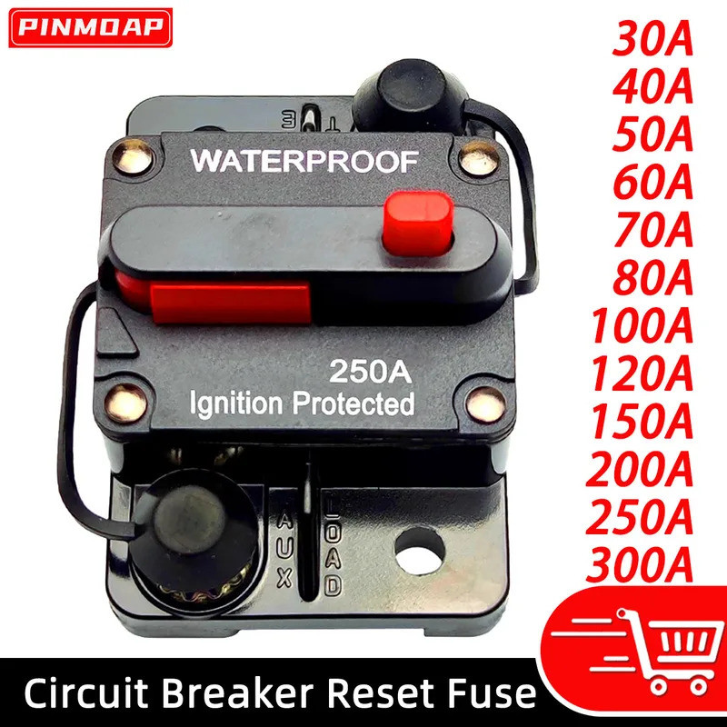 Carro À Prova Dwaterproof Água Disjuntor Fusível Fita Redefinição 30A 40A 60A 70A 80A 100A 150A 200A 250A 300A AMP12-48V