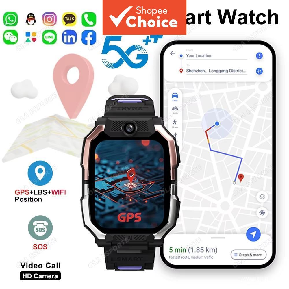 Relógio Inteligente Infantil 4G/5G com Câmera HD, Chamada de Vídeo, SOS, Rastreador de GPS, Alarme, Calculadora,