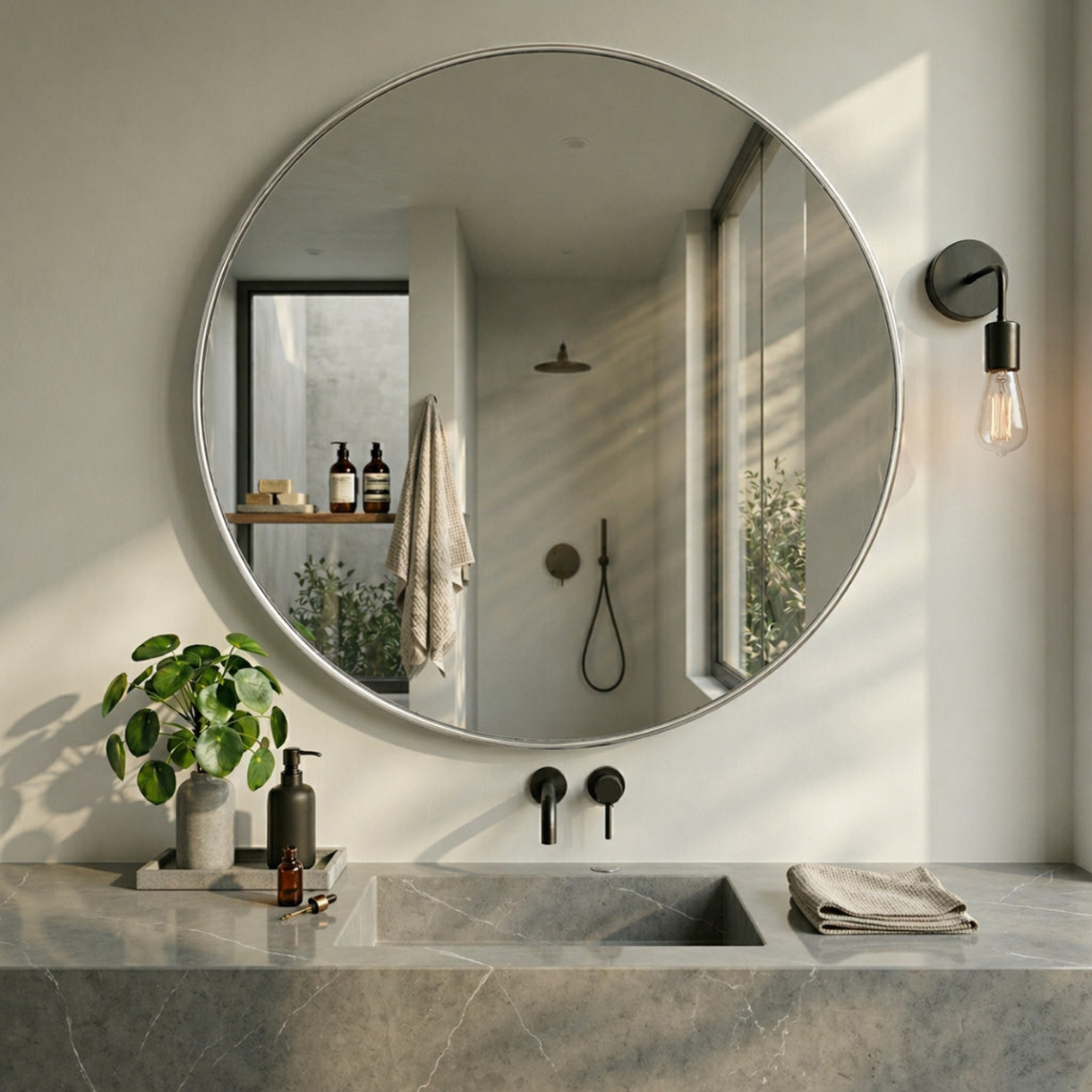 Espelho Lopazzi 100x100cm Com Moldura Redondo Com Suporte De Parede Sem Led Corredor