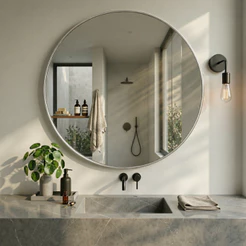 Espelho Lopazzi 100x100cm Com Moldura Redondo Com Suporte De Parede Sem Led Corredor
