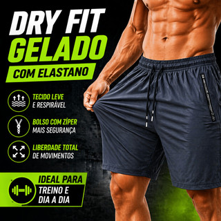 Short Masculino Dry Fit com Elastano Bolso com Zíper Leve Academia
