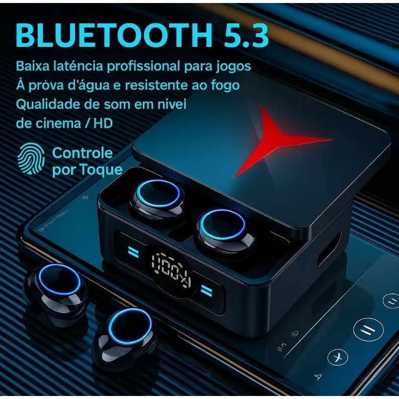 Fone Sem Fio Bluetooth 5.3 Gamer Estéreo Touch Case M90 Pro - TOPMIX