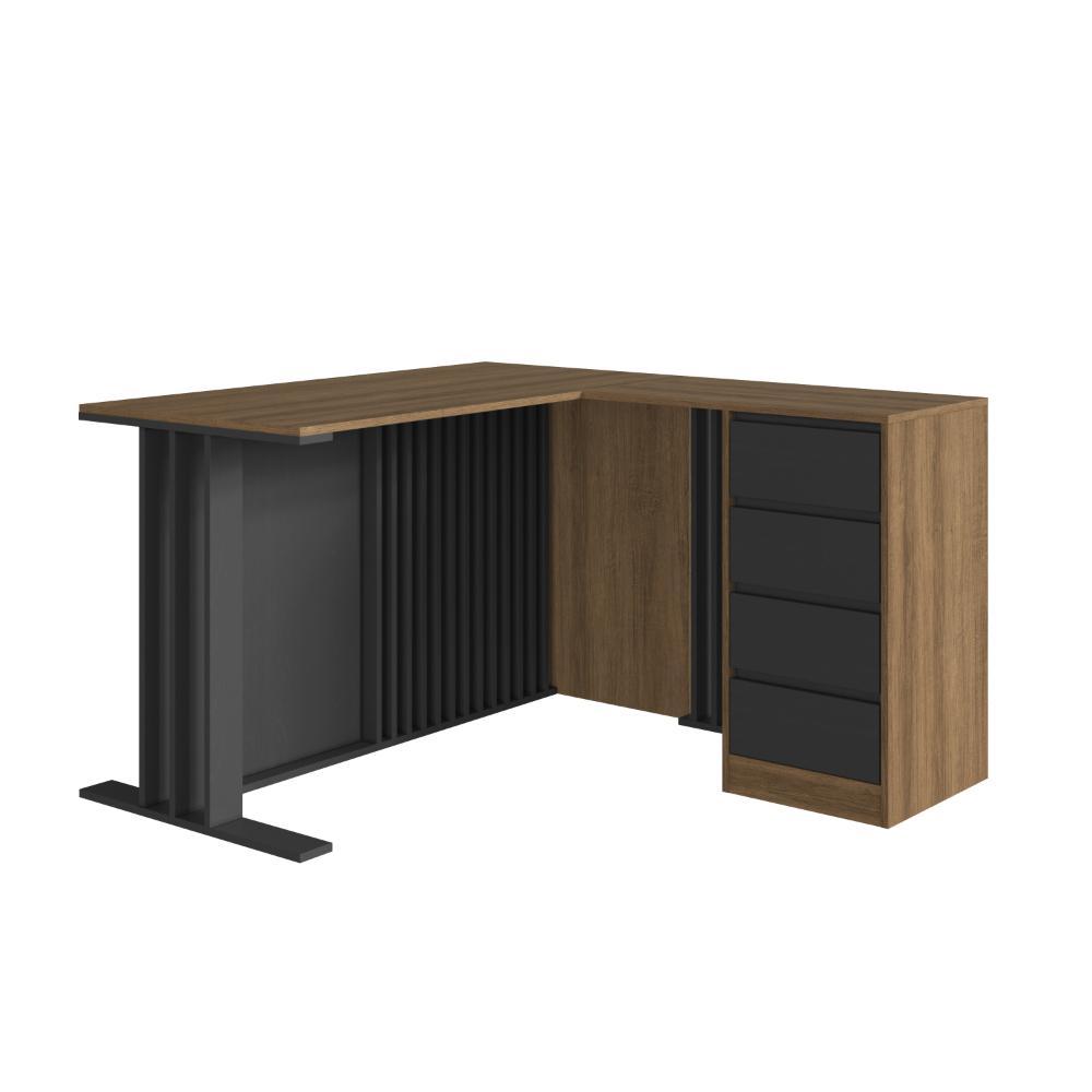 Mesa Escrivaninha em L Escritório 4 Gavetas 120x130cm CJ8020 Cor Mel/Grafite - FAEMA Móveis