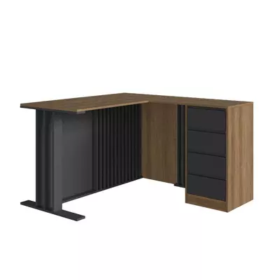 Mesa Escrivaninha em L Escritório 4 Gavetas 120x130cm CJ8020 Cor Mel/Grafite - FAEMA Móveis