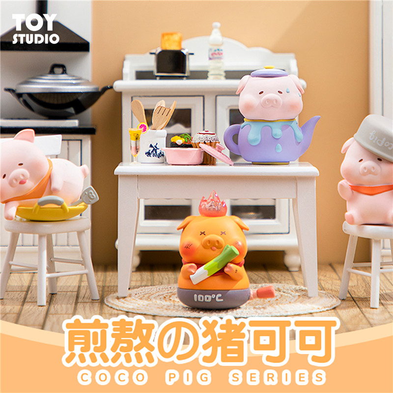 Genuíno autorizado primeiro lançamento porco frito cacau caixa misteriosa ovo cego bonito porco boneca decoração de mesa