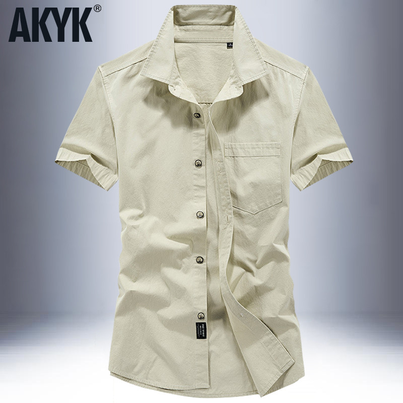 AK camisa masculina de manga curta topo verão novo estilo solto puro algodão polegada camisa fina meia manga camisa Casu