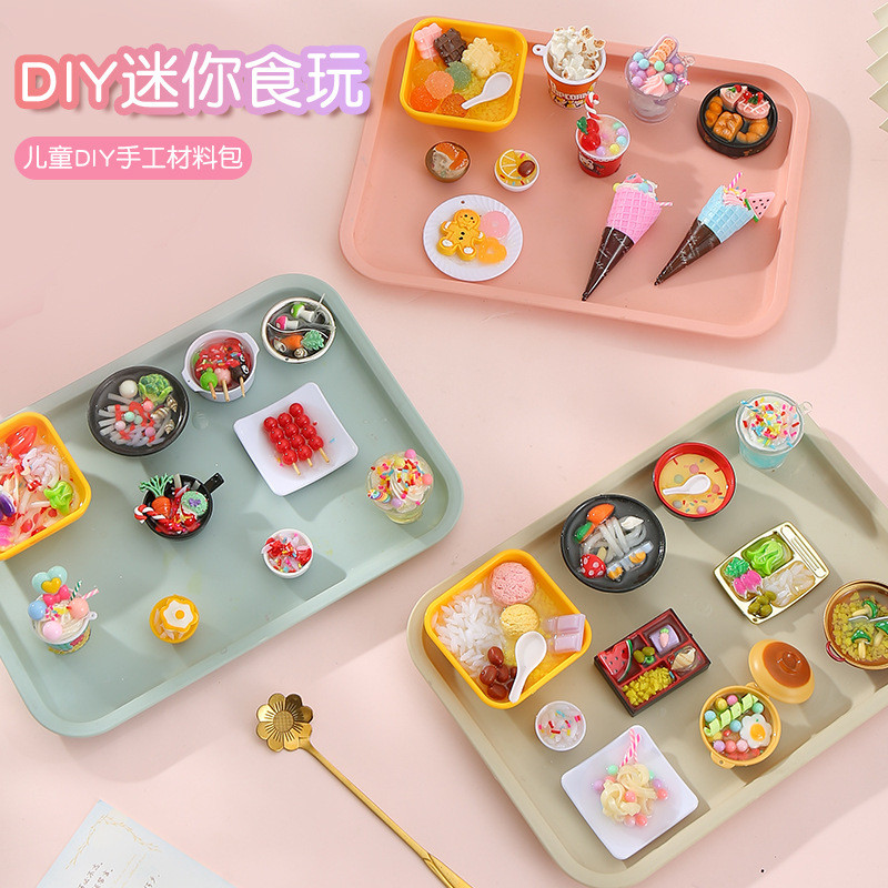 Simulação Mini Playhouse comida brinquedos conjunto crianças diy artesanal sobremesa frutas bebida lanches refeição Mate