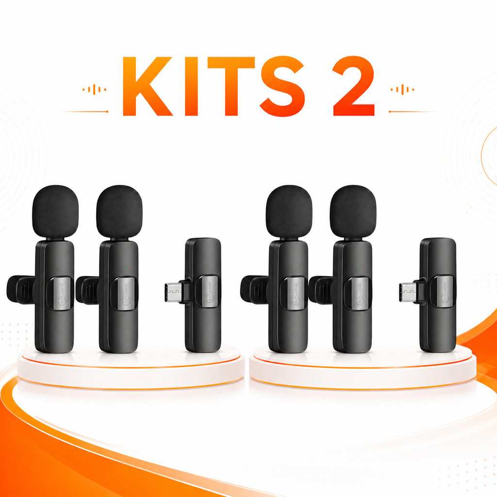 Kit 2 Microfone Sem Fio Lapela Tipo C Áudio Vídeo Celular