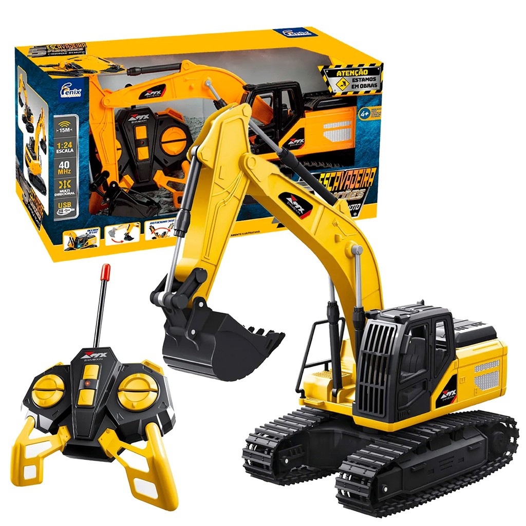 Escavadeira Carrinho Controle Remoto Trator 1:24 Move Pá Anda - Fenix Brinquedos
