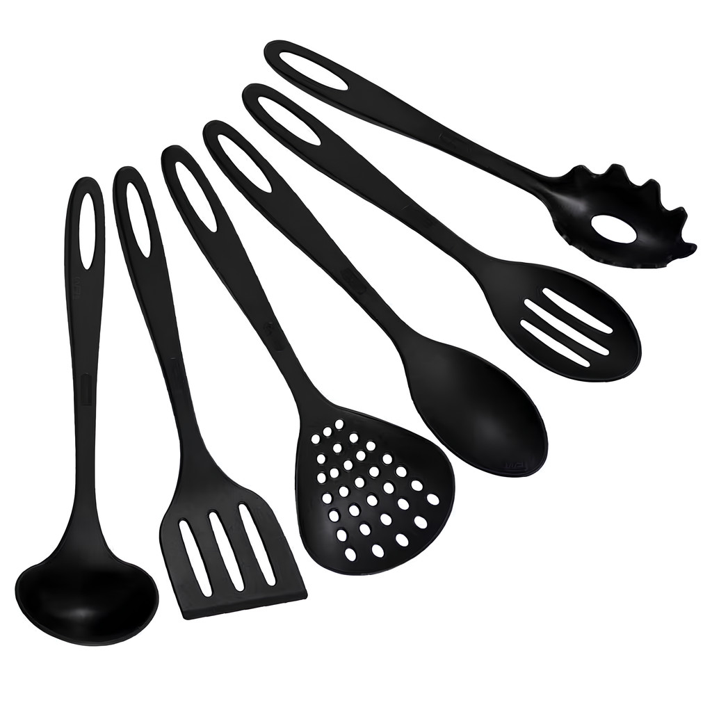 Kit 6 peças utensílios de cozinha em nylon concha colher escumadeira pegador espátula colher vazada
